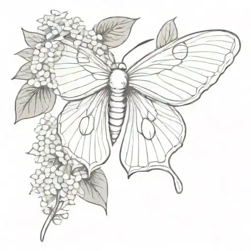 Luna Moth With Hydrangea Flower Coming From Both M Sides Of The Wings For Chest