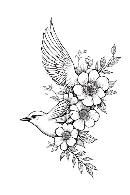 Bird And Flower Intertwined