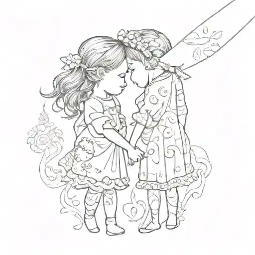 Twin Daughter Holding Hands