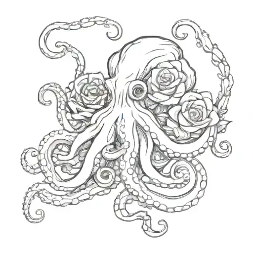 Octopus Holding Rose Intertwined