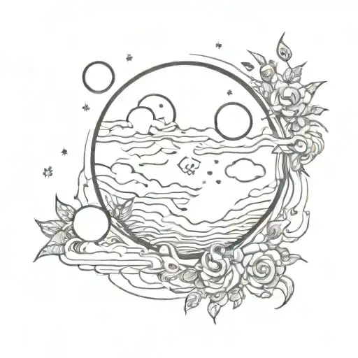 A Sketch-style Tattoo Of A Moon With Various Emotions Floating Around It