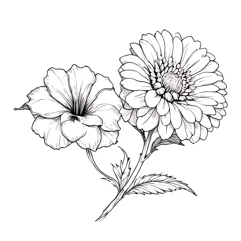 Morning Glory Flower Connecting With A Chrysanthemum At The End Of It With Their Stems Connecting