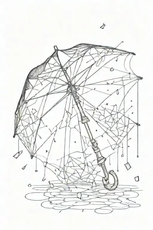 Umbrella With Broken Glass Rain Falling