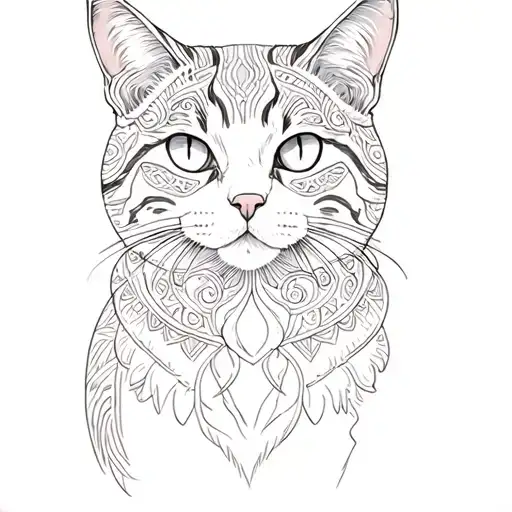 Tattoo Under The Knee With A Cat In Neotribal