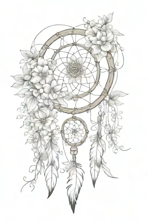 Floral Dream Catcher Entangled With Lots Of Flowers
