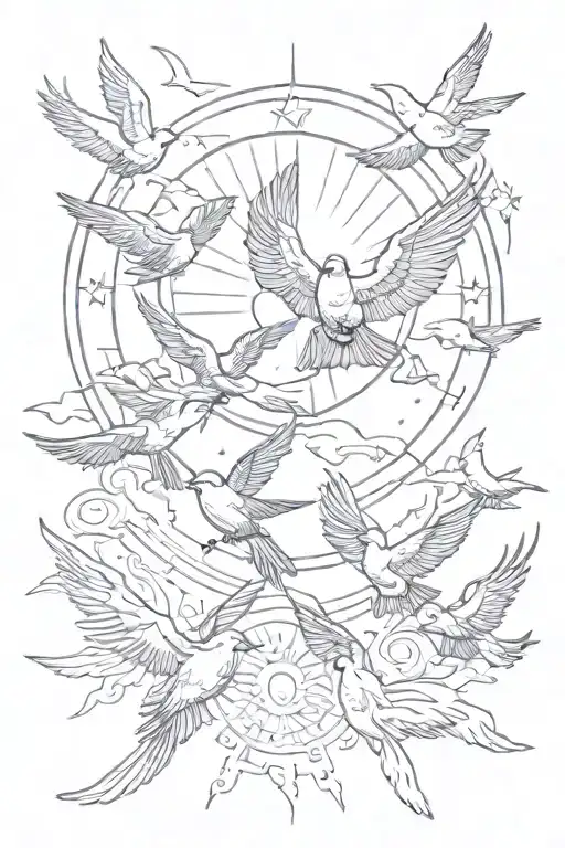 Birds Flying Around Sun Rays