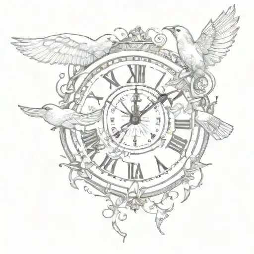 Clock And Bird Flying