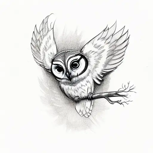 Small Owl With Wings Out On Left Forearm
