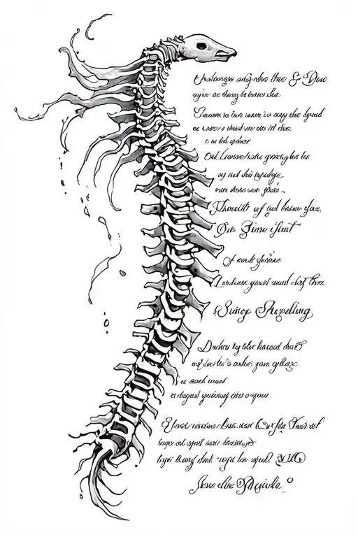 Spine Tattoo Ocean Themed With Some Lyrics