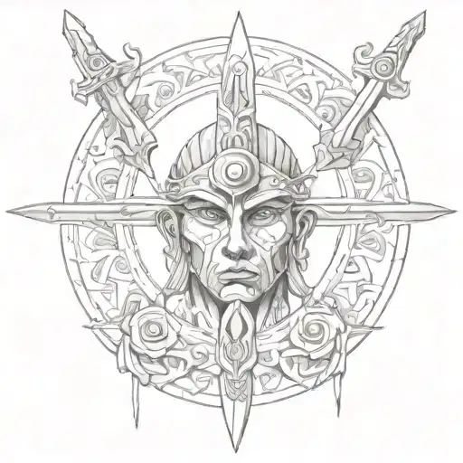 A Detailed Depiction Of A Third Eye Opening With A Sword-wielding Warrior In The Background