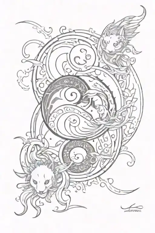 Sun Ying Yang Animals Black Grey