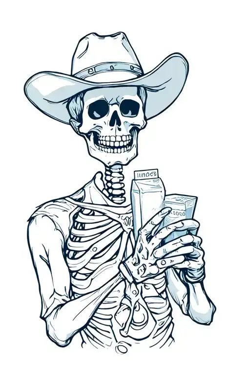 Cowboy Skeleton Drinking A Juice Box