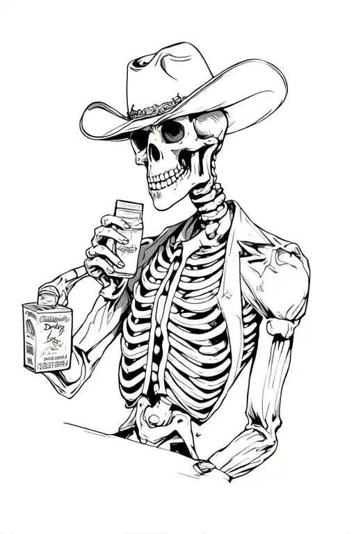 Small Cowboy Skeleton Drinking A Juice Box