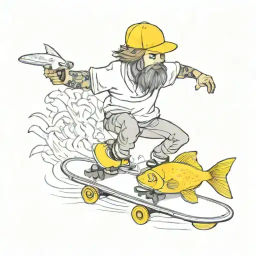 Skateboard Camerman With Gold Fish In Hand Banksy Style
