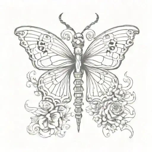 Black And White Gothic Butterfly Skeleton