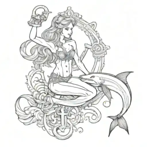 Mermaid And Anchor With Shark