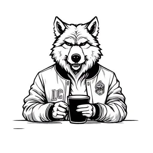 Friendly Werewolf Wearing A College Jacket Holding A Cup Of Coffee
