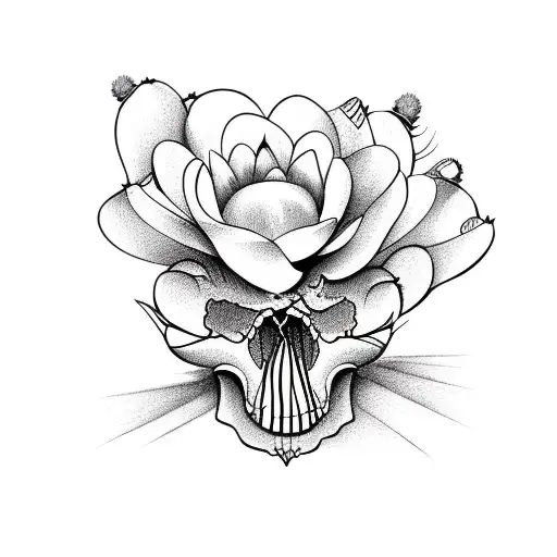 Western Cactus Flower Skull Lines
