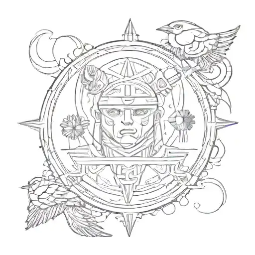 A Unique Blend Of Greek And Egyptian Mythology Symbols With A Sketch Style