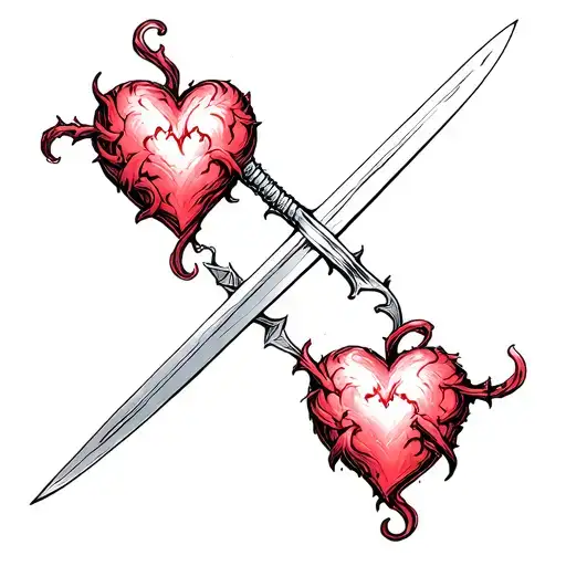 Three Hearts With Sword Going Thru