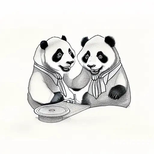 Panda Adjusting Another Panda's Tie