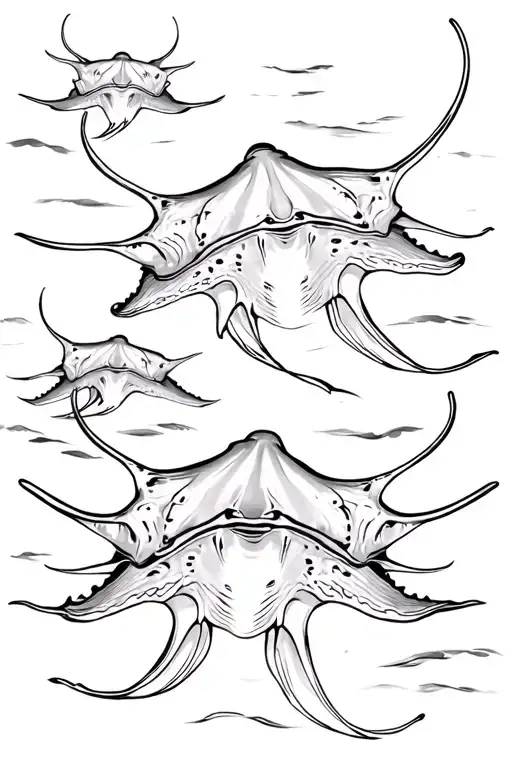 Multiple Stingrays With Ocean Background Black And White