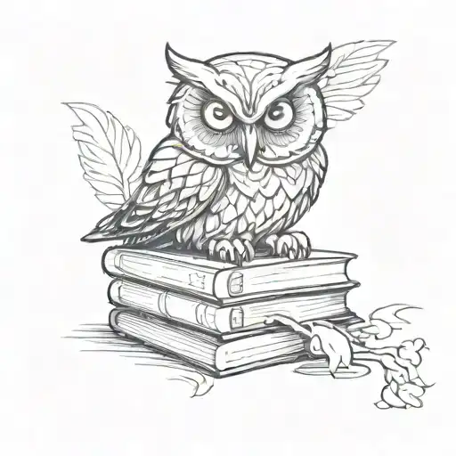 An Owl Perched On A Stack Of Trading Books With A Deftones Symbol On Its Chest