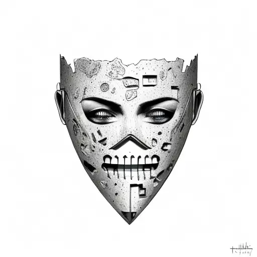 Face Mask Broken Into Pieces Scatered