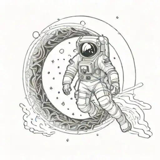 An Astronaut Floating Towards A Black Hole In A Sketch Style