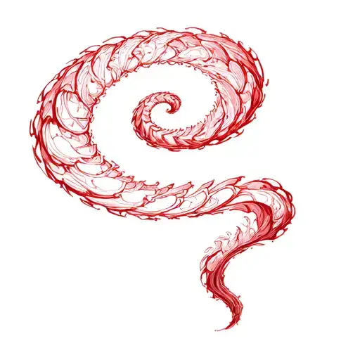 A Sketch Tattoo Of A Large Red Spiral Morphing Into Smaller Black And White Spirals