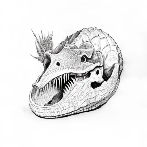 Dinosaurs Skull And Prehastoric Flora
