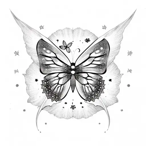 Butterfly With Flowers Stars And Moon Galaxy