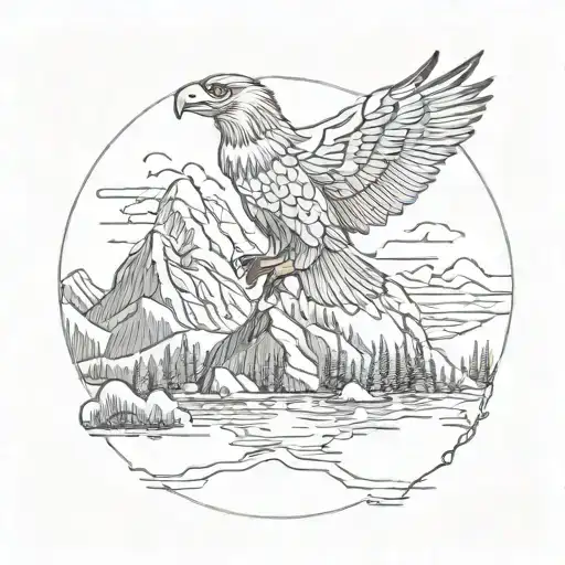 Photo Of Mountain Lake With Eagle Perched