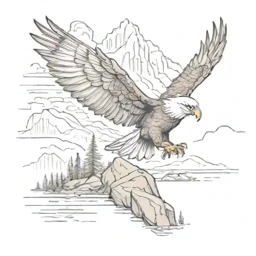 Photo Of Mountain Lake With Eagle Perched