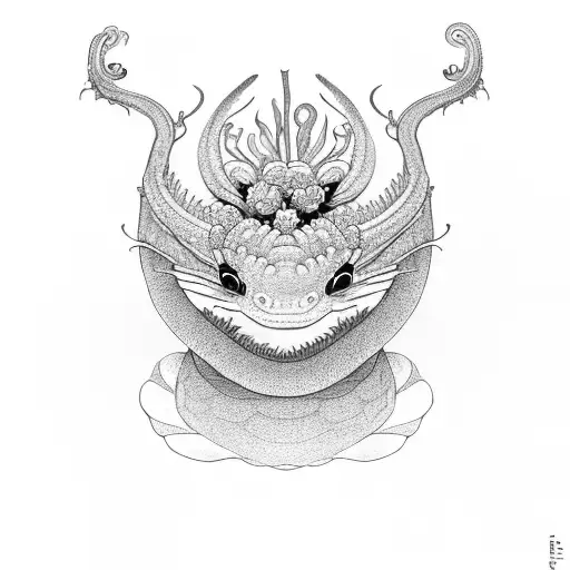 Caterpillar Head Dragon And Flowers