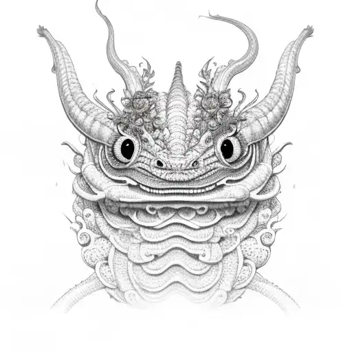 Caterpillar Head Dragon In Root And Flowers