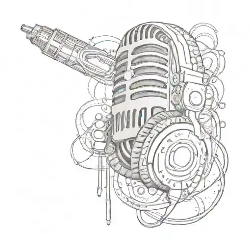 A Hip Hop Themed Tattoo Featuring A Microphone And Headphones With Intricate Dotwork Details