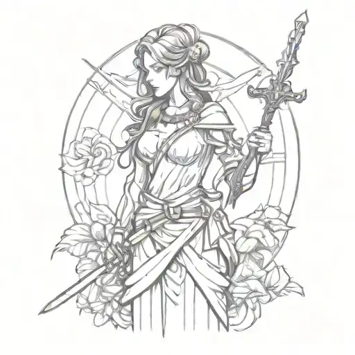 Statue Of A Girl With A Sword