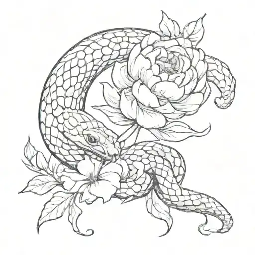 Snake And Peonies