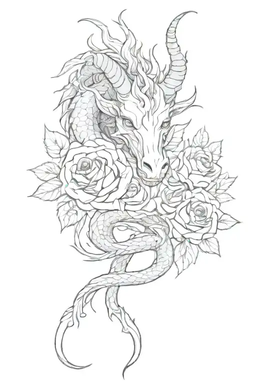 Aries In The Form Of A Dragon With Roses