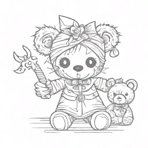 Voodoo Doll With Teddy Bear Appearance In Line Art