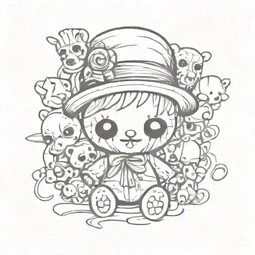 Voodoo Doll With Teddy Bear With Trickster Hat Appearance In Line Art