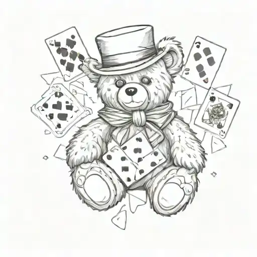 A Teddy Bear Wearing A Rogue Hat Surrounded By Playing Cards Of Hearts