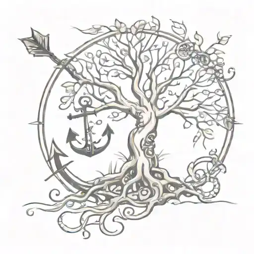 Tree Of Life With An Anchor In Roots And An Arrow For The Trunk