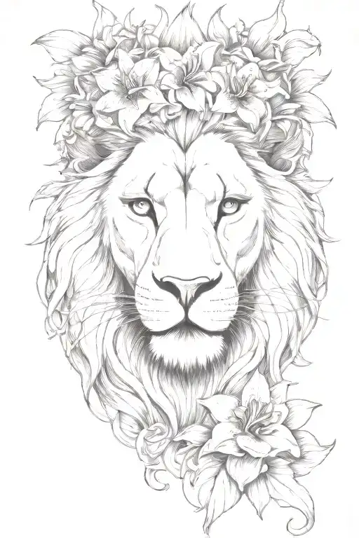 Lion Head With Lily Flowers