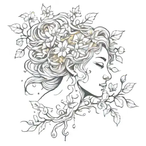 Sakura Tree Leaves On Forarm With Medusa's Head In It Somewhere With Petals Falling Down