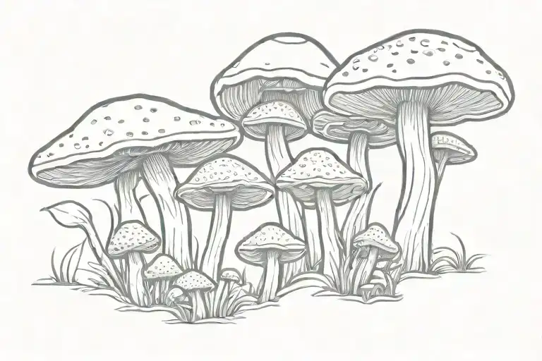 Psychedelic Mushrooms Engraving Style