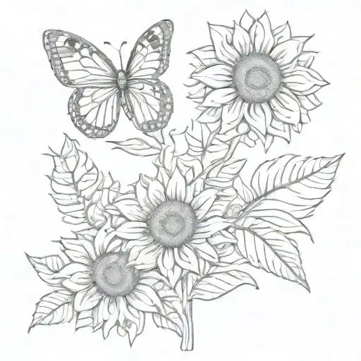 Sunflower And Butterfly
