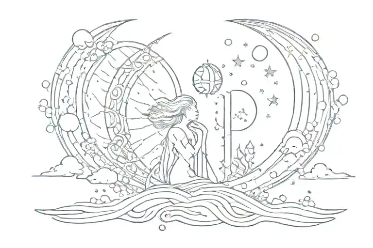 Aquarius Moon Phase Design With Rain