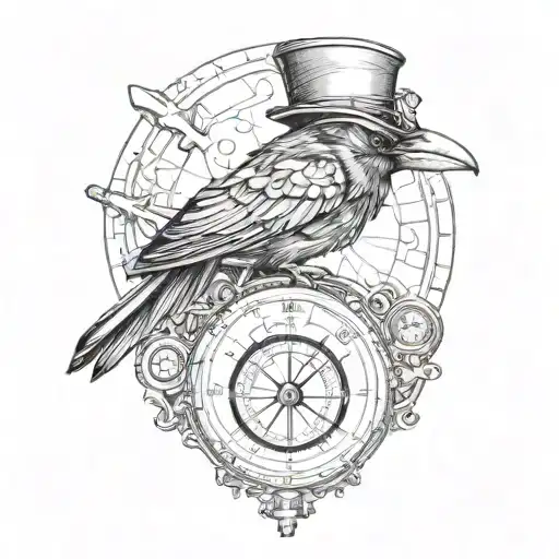 Traveling Crow Holding A Compass And A Steam Punk Hat
